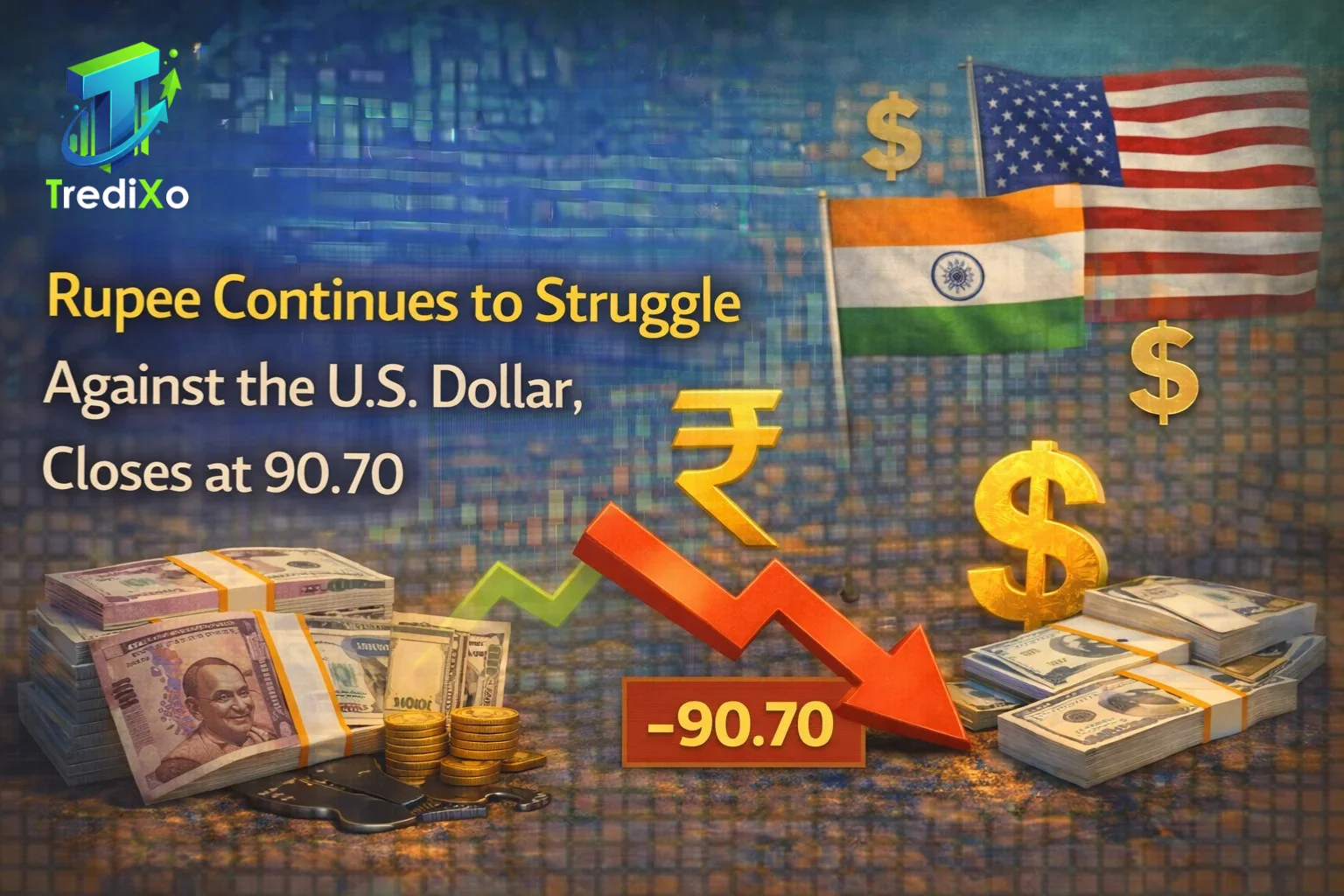 Rupee Continues to Struggle Against the U.S. Dollar, Closes at 90.70