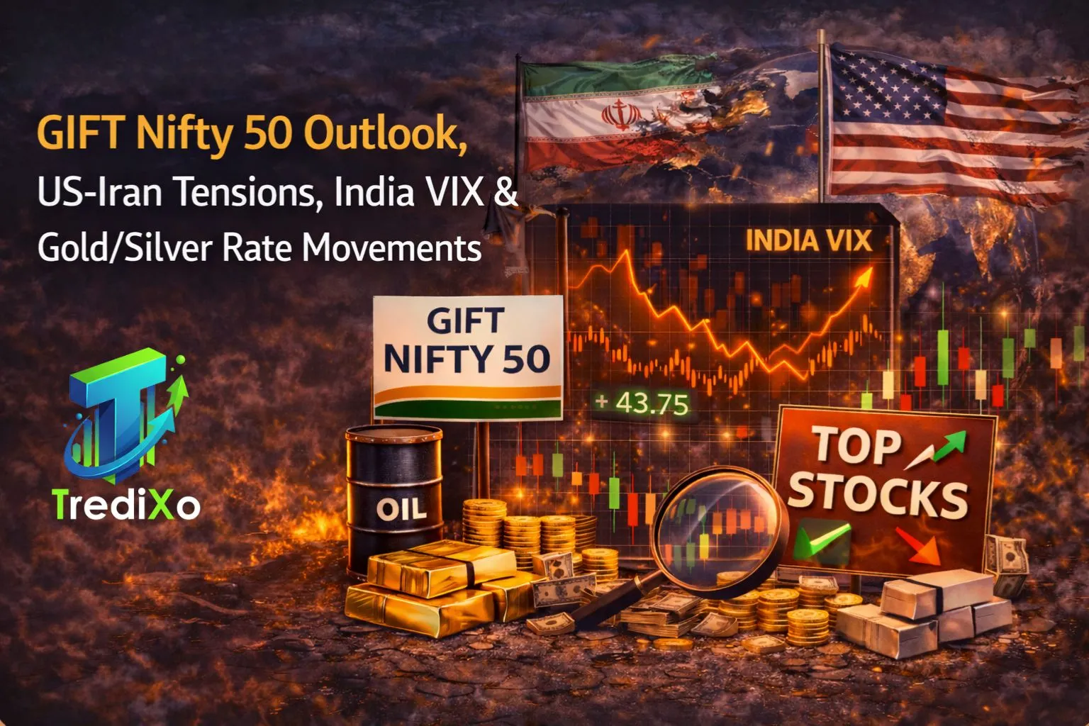 GIFT Nifty 50 Outlook, US-Iran Tensions, India VIX & Gold/Silver Rate Movements; Top 8 Stocks to Buy or Sell Today