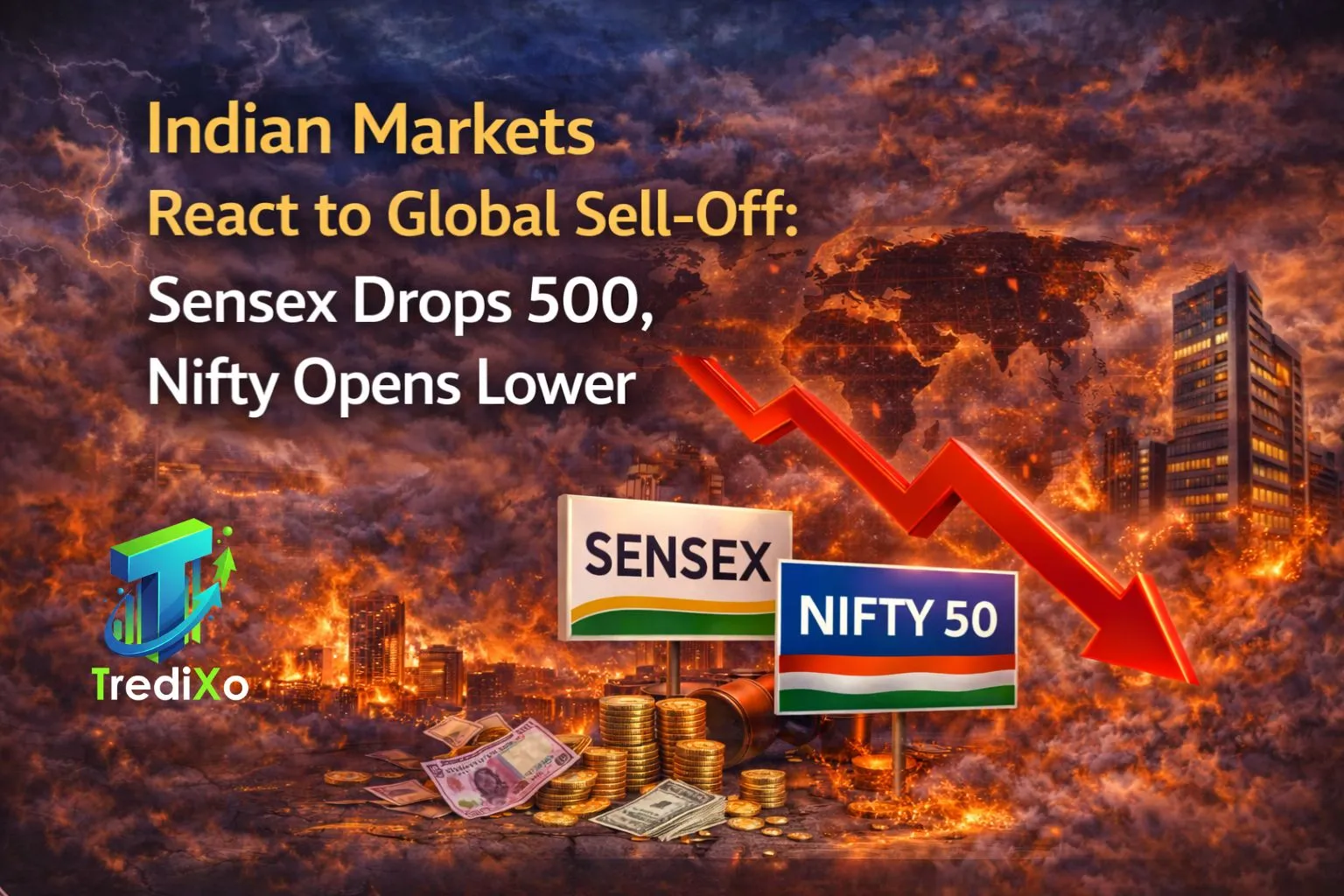 Indian Markets React to Global Sell-Off Sensex Drops 500, Nifty Opens Lower