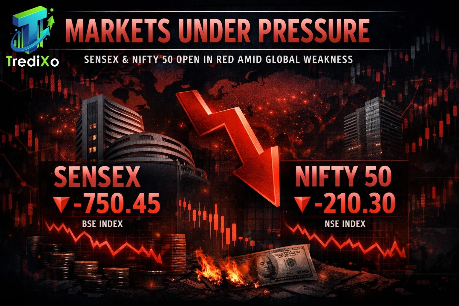 Markets Under Pressure Sensex & Nifty 50 Open in Red Amid Global Weakness