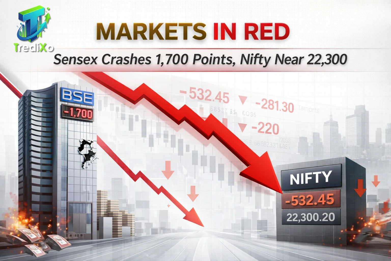 Markets in Red Sensex Crashes 1,700 Points, Nifty Near 22,300