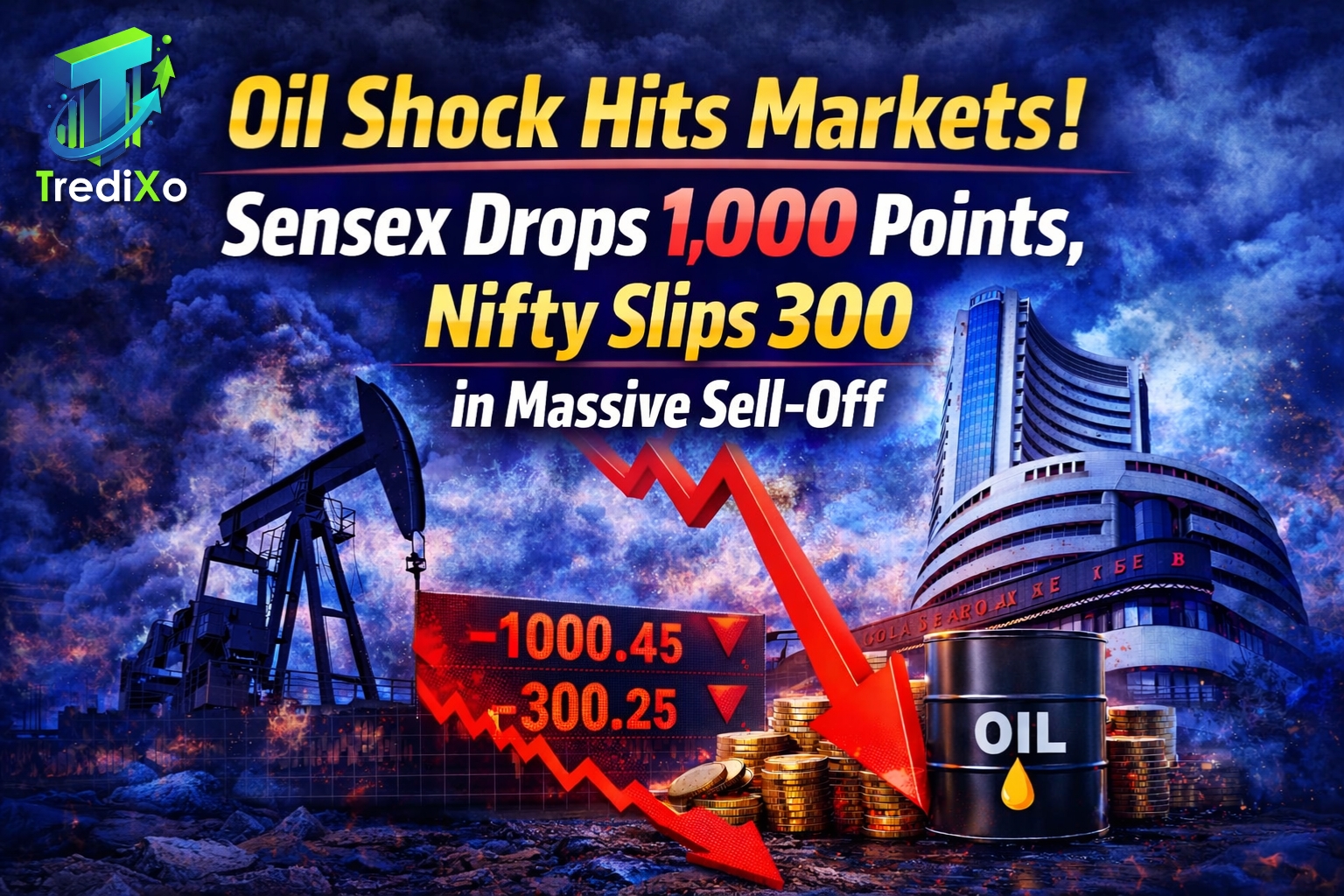 Oil Shock Hits Markets! Sensex Drops 1,000 Points, Nifty Slips 300 in Massive Sell-Off