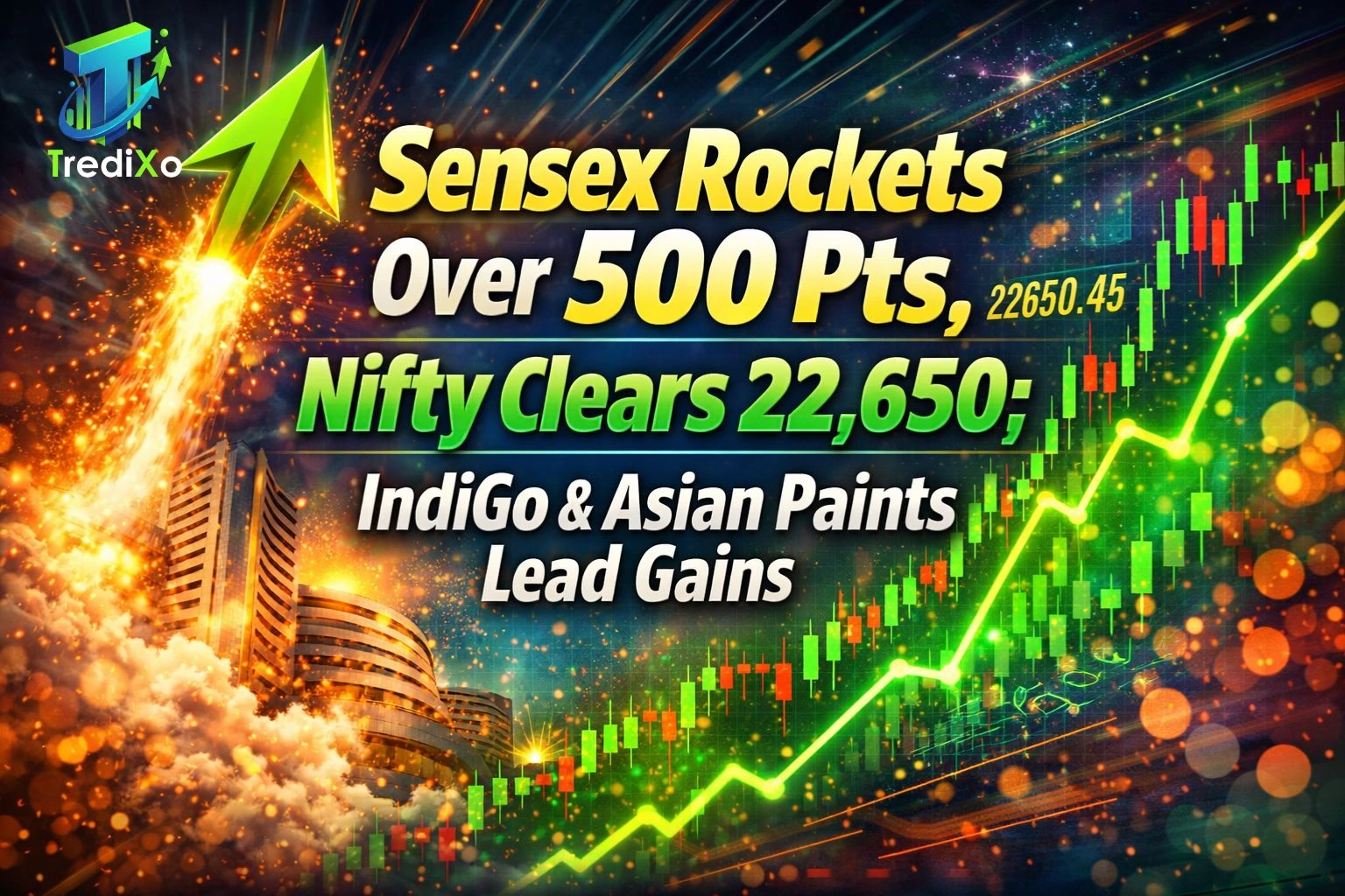 Sensex Rockets Over 500 Pts, Nifty Clears 22,650; IndiGo & Asian Paints Lead Gains