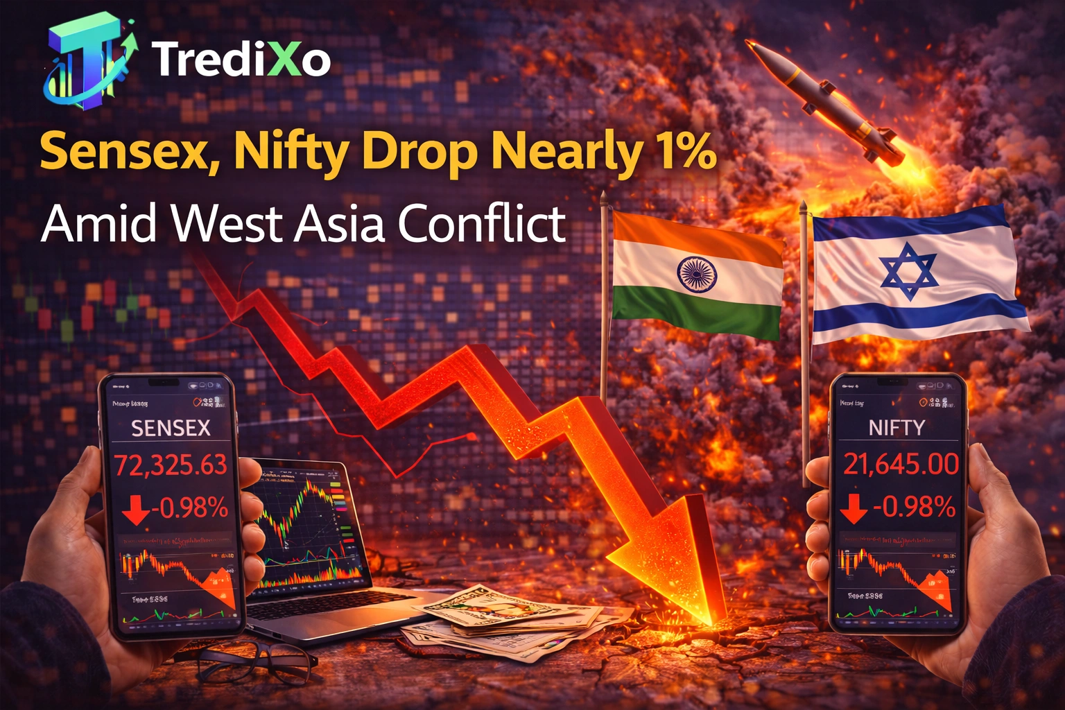 Sensex, Nifty Drop Nearly 1% Amid West Asia Conflict