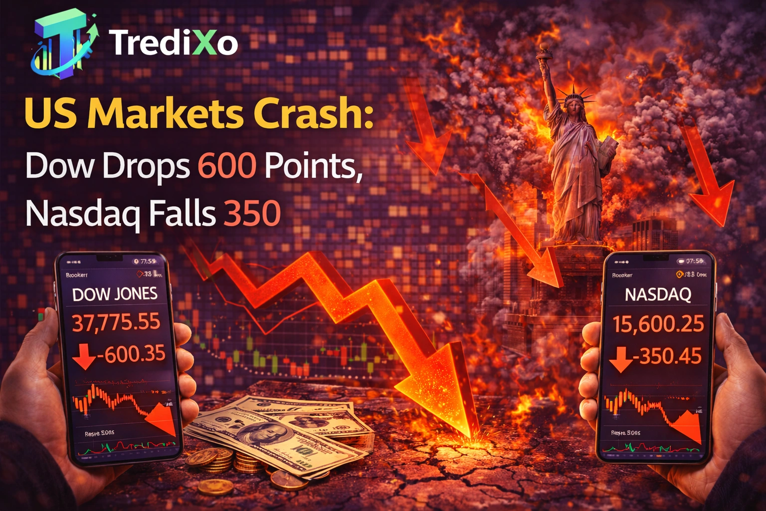 US Markets Crash: Dow Drops 600 Points, Nasdaq Falls 350