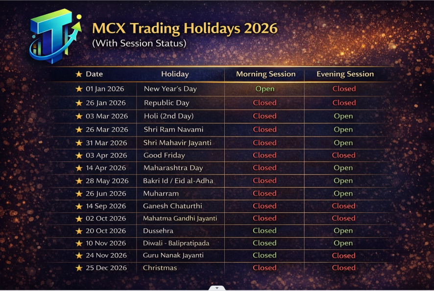MCX trading holidays for 2026
