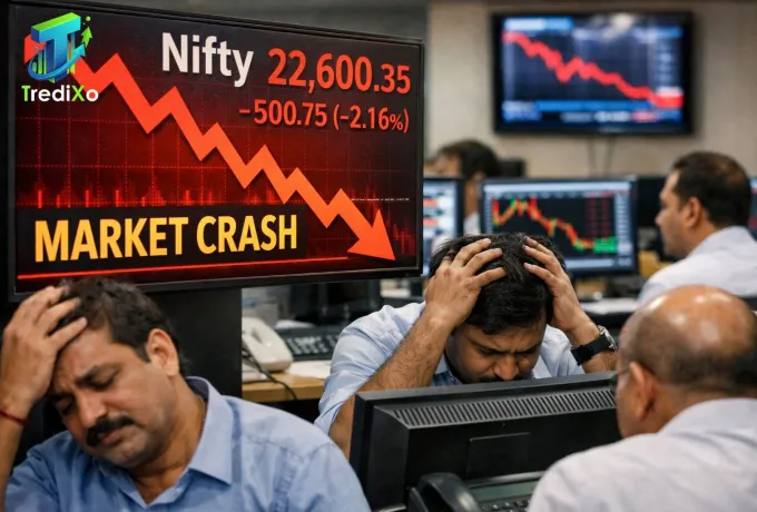 बाजार में बड़ी गिरावट निफ्टी 500 अंक टूटा, 22,600 के करीब फिसला