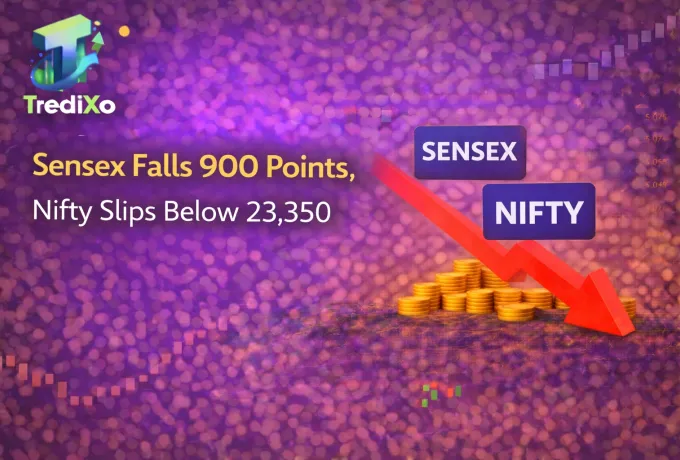 Sensex Falls 900 Points, Nifty Slips Below 23,350